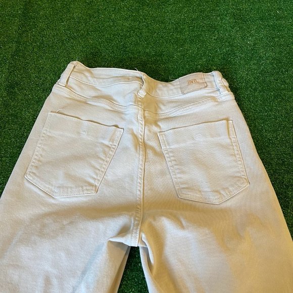 Zara Women's Split Raw Hem High Rise Denim Collection Beige Jeans Pants Size 06 - Picture 16 of 16